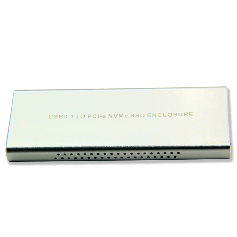 Silver Aluminum HDD Case USB3.1 to PCIE NVME M2 SSD Enclosure with Type C Cable M.2 NGFF M Key Heatsink Hole HDD Box for M.2 SSD