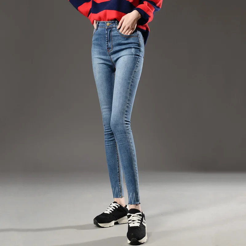 Женские узкие джинсы большого размера 2020 эластичные из хлопка с высокой талией