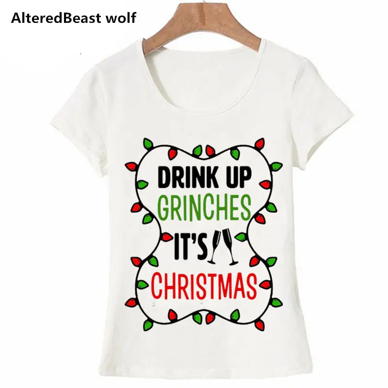 Drink Up Grinches новогодние майки для женщин, подарок, слоган, красные, модные, гранж, вечерние, стильные, эстетические, Забавные футболки, цитата, готика, футболки