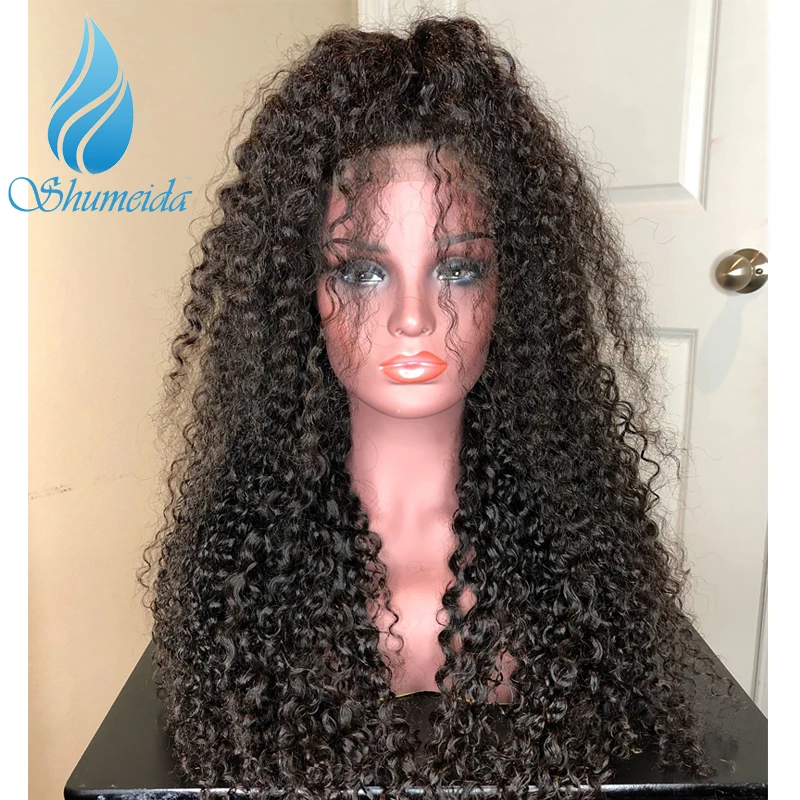 

SMD 13*4 Brazilian Kinky Curly Lace Front Wigs for Black Women Middle Ration Remy Human Hair Glueless Lace Wigs Bleached Knotes