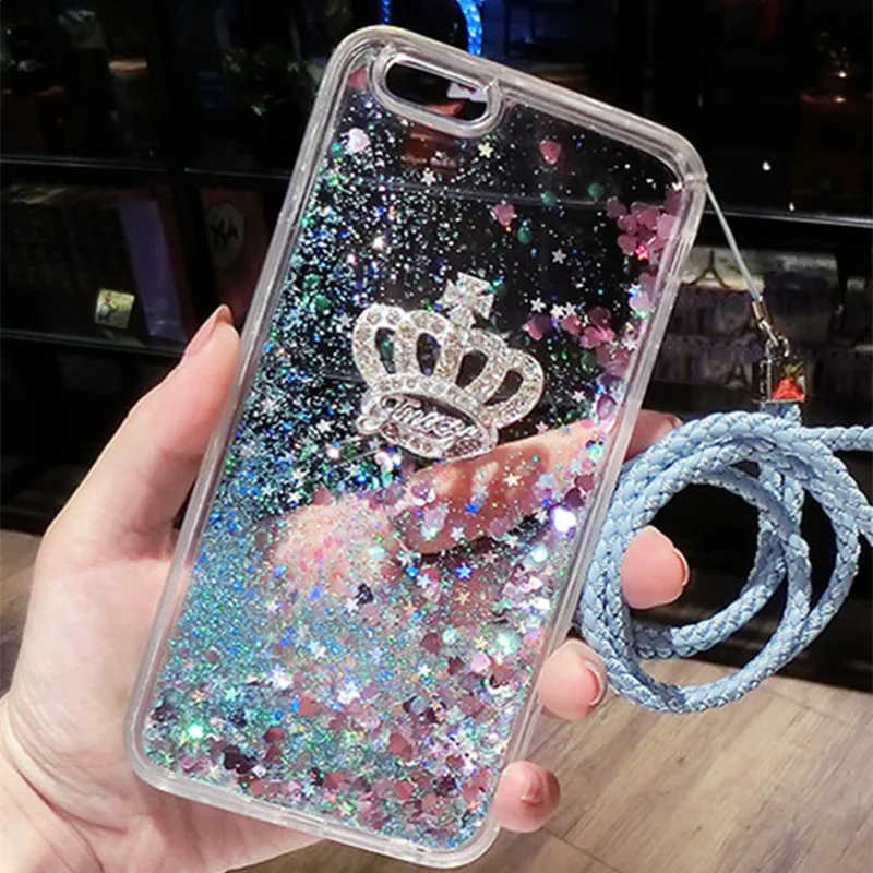 Redmi 6 Pro Crown Bling Glitter Star Liquid Quicksand Phone Case For Fundas Xiaomi Soft TPU Back Cover with Strap |