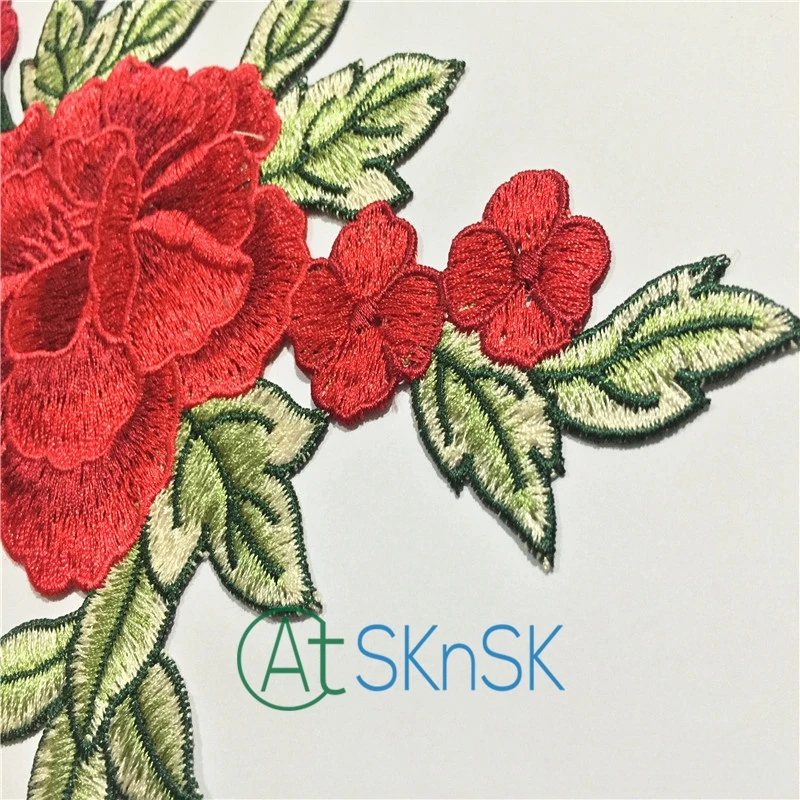 3D красные цветы вышитые нашивки приклеивающаяся наклейка для одежды платья