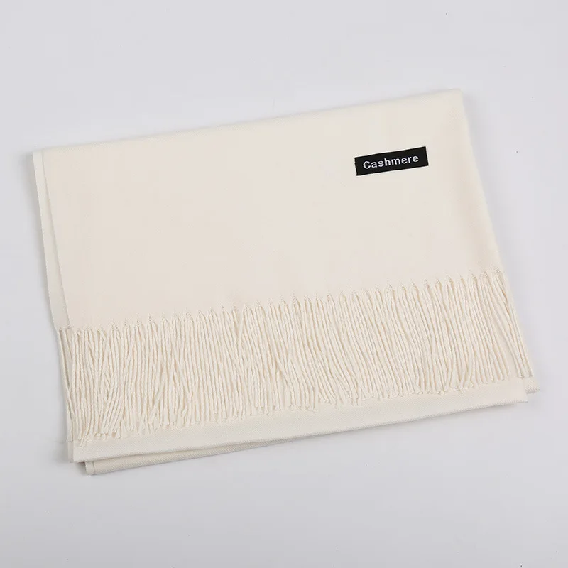 10 Cream White 200 см x 70 см, зимние шарфы больших размеров, простые, модные, теплые, унисекс, одноцветные шарфы, кашемировый шарф, шаль, Пашмина, 30 цветов, 240 г - Цвет: 10 Cream White