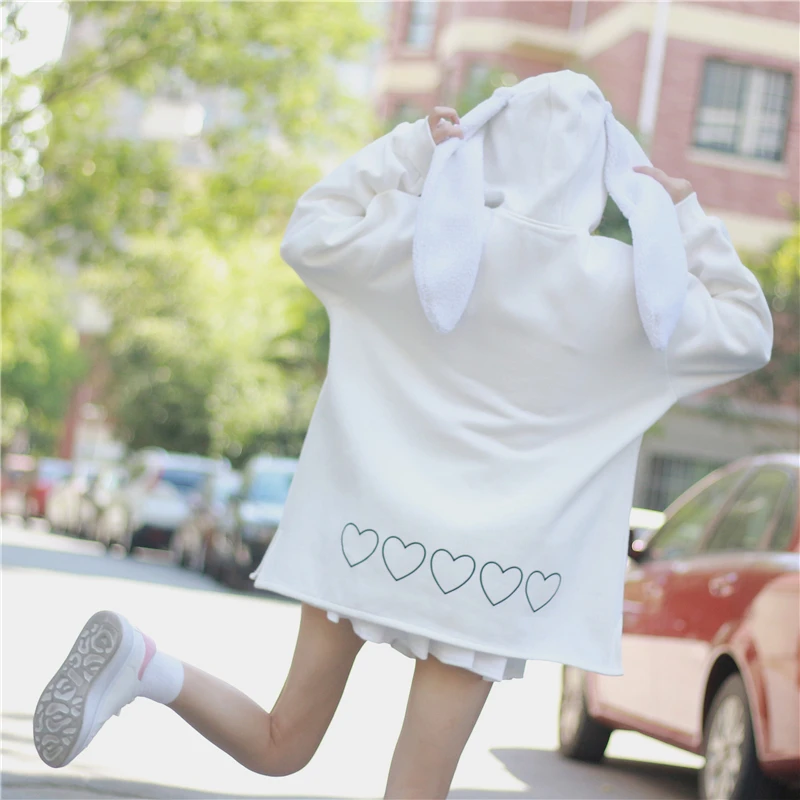 Harajuku мягкие японские милые заячьи ушки Женские кофты с длинным Свободные