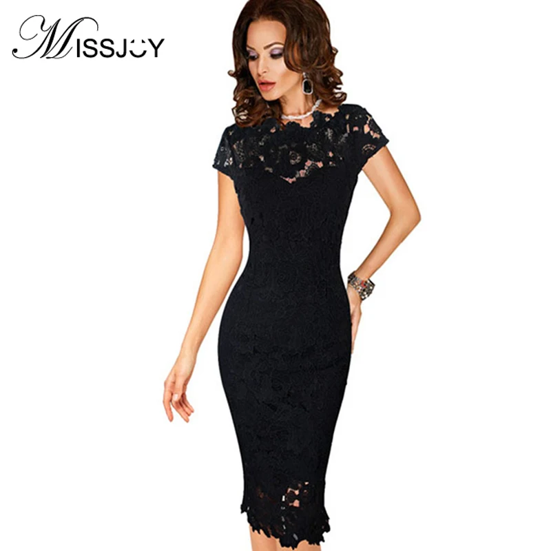 Женское прямое кружевное платье MISSJOYS черное ажурное винтажное на молнии с