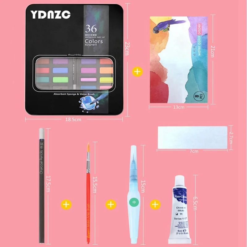 Набор цветных кисточек с красками 36 цветов ручкой для рисования портативный