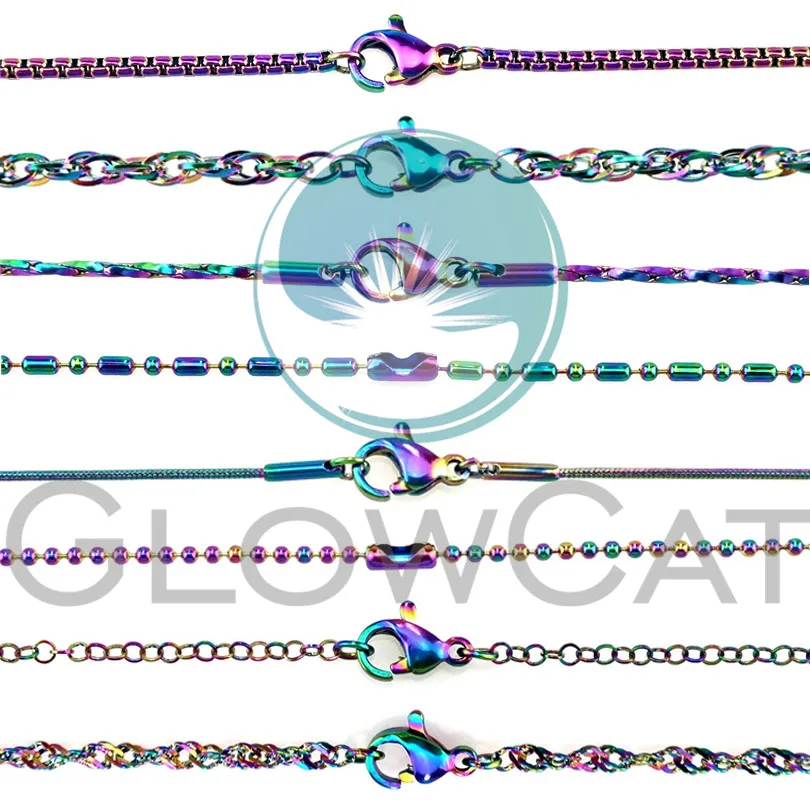 Радужные Красочные Бусины Из Нержавеющей Стали змеиная цепочка с волнистыми