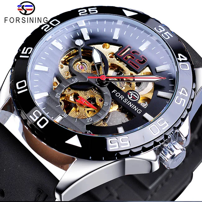 GMT1155-8 Forsining, мужские часы, автоматические, модные, половина скелета, циферблат, цвет, спортивные часы, натуральная кожа коричневого цвета, мужские механические наручные часы - Цвет: GMT1155-8