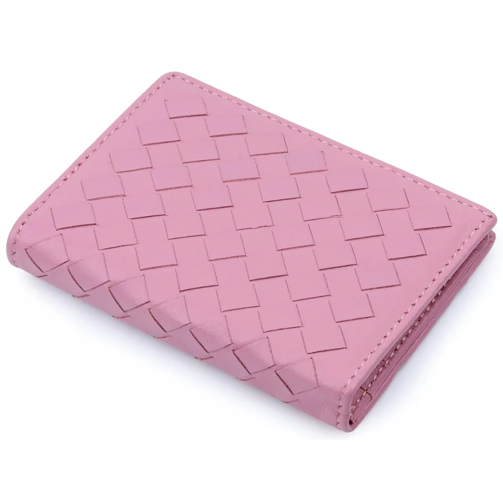 New Fashion Pink Credit Card And ID Holder Women Men Gift Bus Bank Cover With Weaving Genuine Leather Coin Wallets | Багаж и сумки