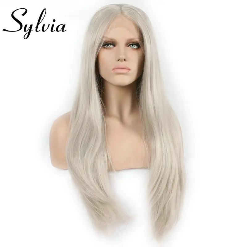 Sylvia/серебристые серые длинные прямые синтетические кружевные фронтальные
