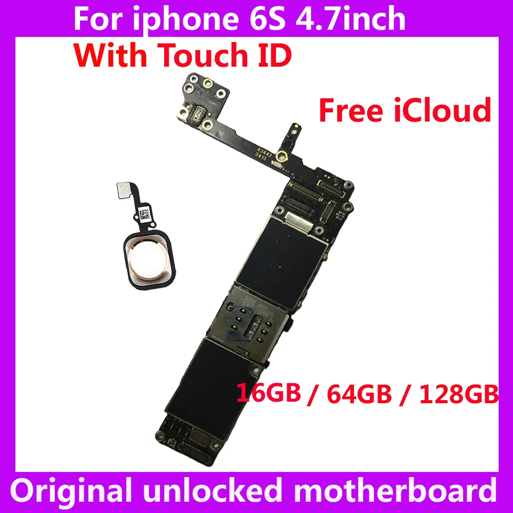 16 Гб 64 128 ГБ Бесплатный iCloud оригинальная материнская плата с/без touch ID для iphone 6S IOS