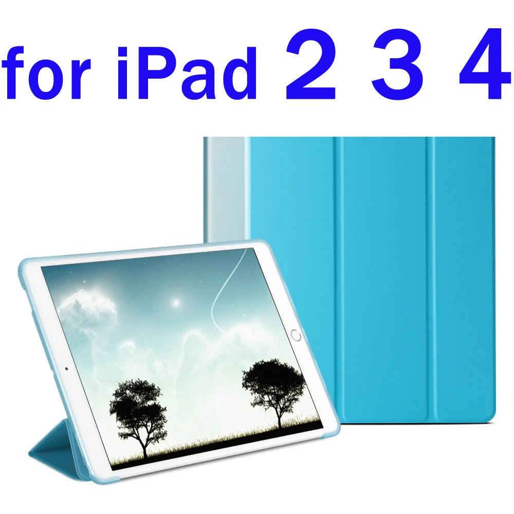 Чехол для iPad 2/iPad 3/iPad 4 Чехол Ультра тонкий из искусственной кожи+ силиконовая Мягкая задняя смарт-крышка для Apple iPad 4 Чехол Trifold Stand - Цвет: Blue