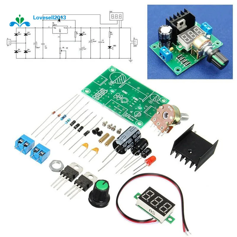 Регулируемый Модуль платы питания LM317 с цифровым дисплеем комплекты для