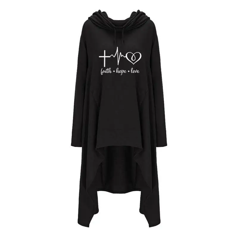 Новинка, модные топы с принтом Faith Hope Love, женские Толстовки, Толстовки с капюшоном, повседневные с длинным рукавом, с рисунком размера плюс, женские