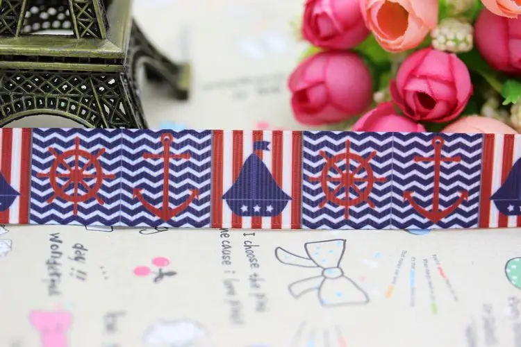 DHK 7/8 'ɵ ярдов морской шеврон корсажная лента с набивным рисунком якоря бант