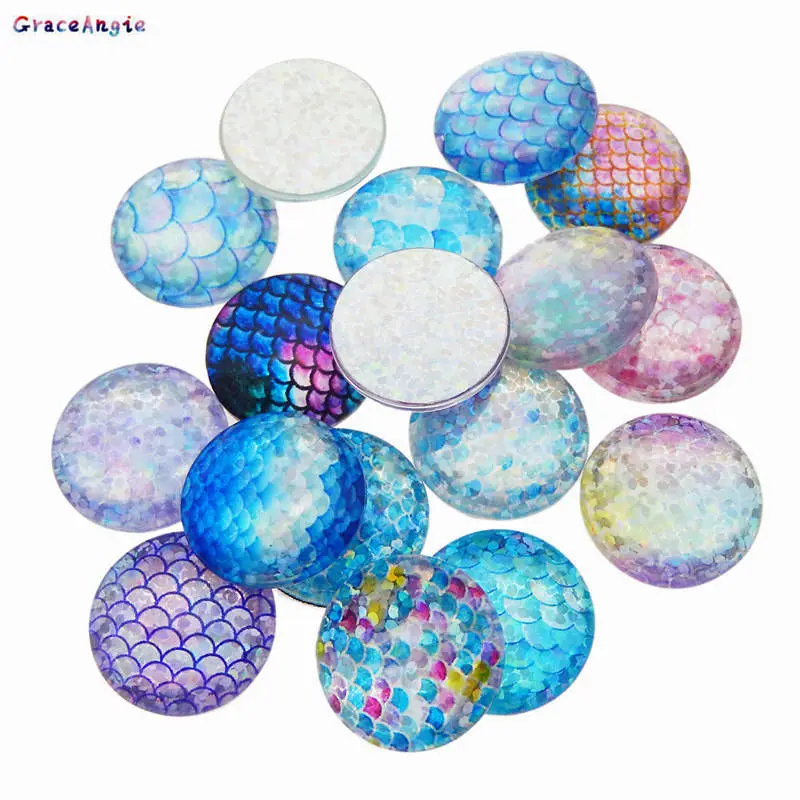 GraceAngie 10 шт Русалка Sequins весы кабошон Смешанные Круглые Овальные Стеклянные Камея