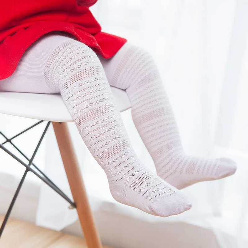 Summer thin mesh baby bottom pantyhose pure cotton girl air-conditioning anti-mosquito pants breathable children's pantyhose - Цвет: Crossbar purple