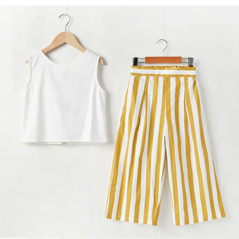 Детский комплект 2021 летний костюм для девочек жилет и брюки с полосками детской
