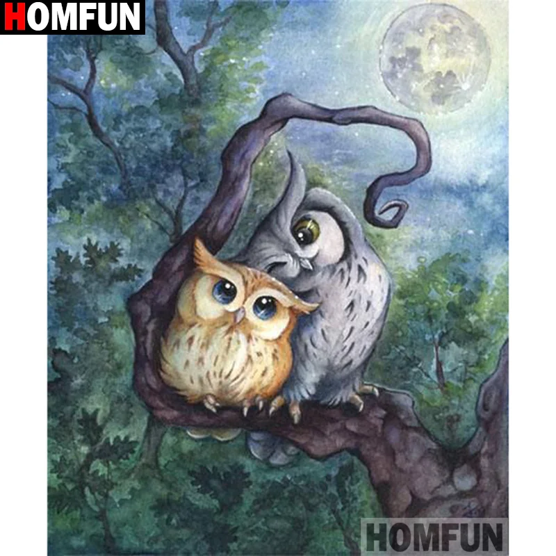 Алмазная живопись HOMFUN A17614 картина мультяшная Сова с полными