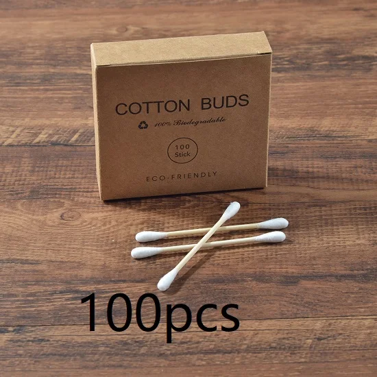 White 100PCS 100 шт./упак. двухголовый бамбуковый ватный тампон для взрослых Макияж ватные палочки пластиковые деревянные палочки нос Чистка ушей инструменты для здоровья - Цвет: White 100PCS