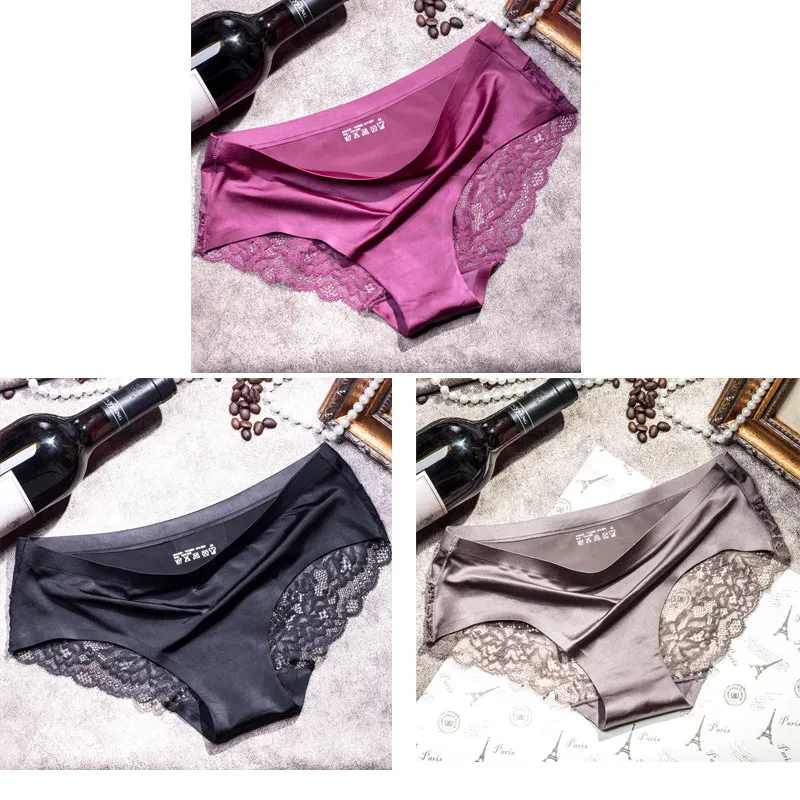 purple black gray 3 шт./лот, женское сексуальное нижнее белье, дышащие прозрачные трусики для женщин, хлопковые женские кружевные трусики - Цвет: purple black gray