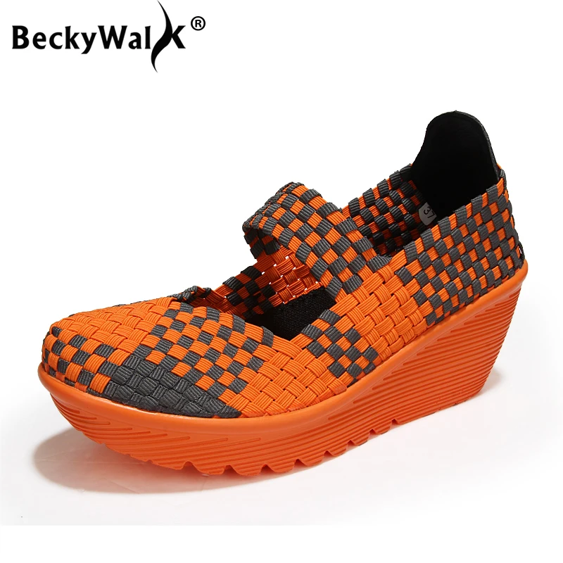 Женские плетеные туфли BeckyWalk Летние Повседневные Дышащие на танкетке