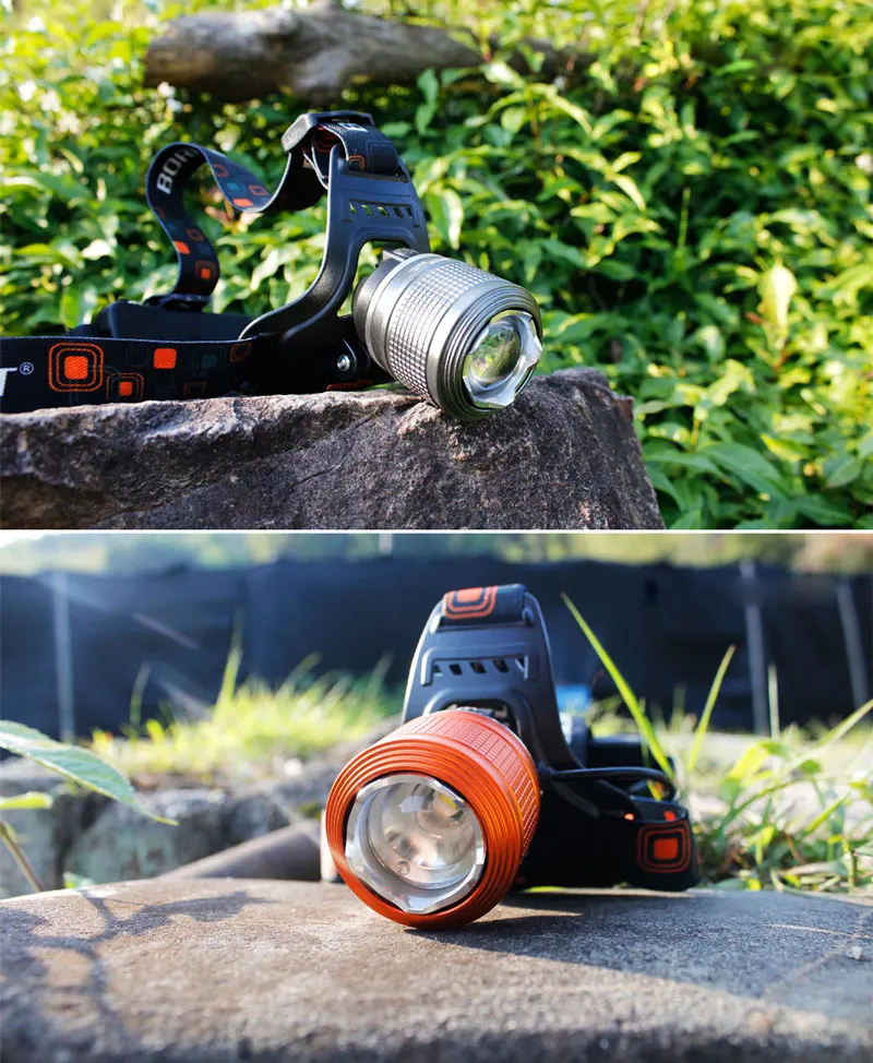 BORUIT 2000LM T6 светодиодный налобный фонарь с 3 режимами, масштабируемый налобный фонарь с 18650 батареей, водонепроницаемый фонарь для кемпинга и охоты
