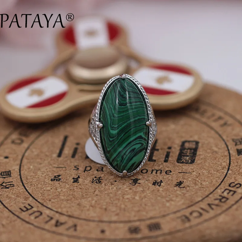 PATAYA, женские свадебные Винтажные Ювелирные наборы, Овальный натуральный камень тигра, большие серьги, набор колец, Настоящее Белое золото, полые Ювелирные наборы