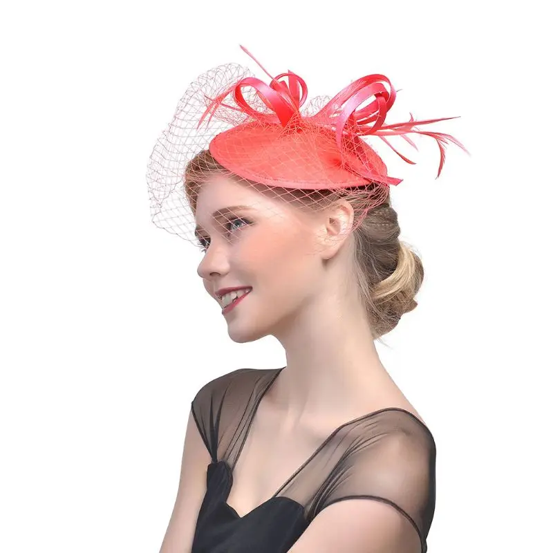 Watermelon Red Женские винтажные вечерние вуалетки для чаепития, одноцветные головные уборы для банкета, свадьбы - Цвет: Watermelon Red