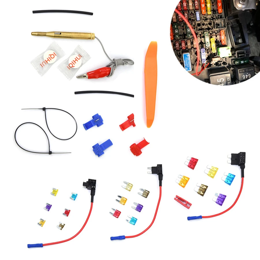 21PCS Car Fuse Tool kits Add-a-circuit Medium Fuse Adapter Blade Fuses Holder Added