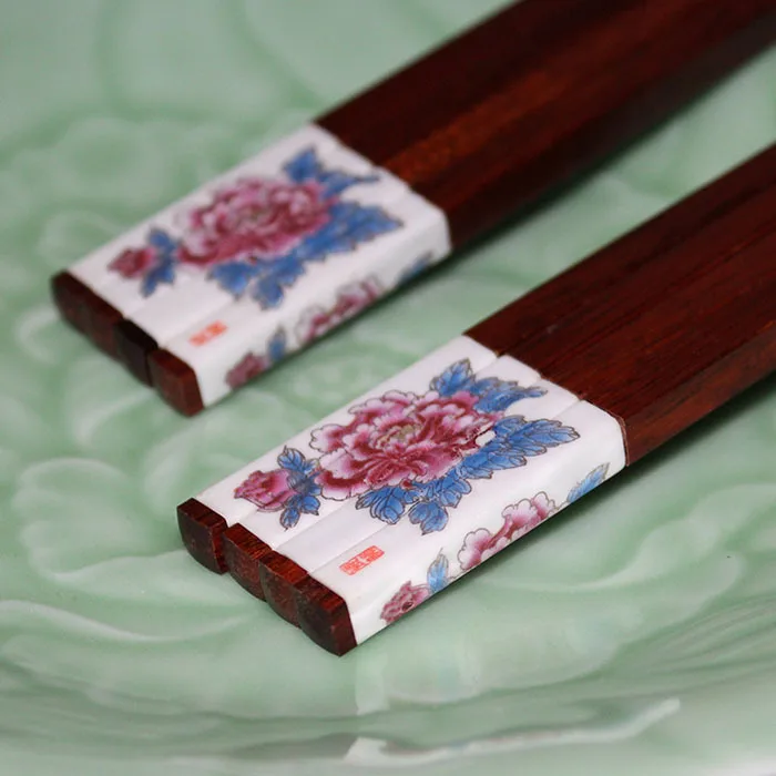 CMKZ CY001 New fashion Eco Friendly Chinese idiomatical Chopsticks Peony pattern wood chopsticks with luxury gift box|chopstick gift|chopsticks