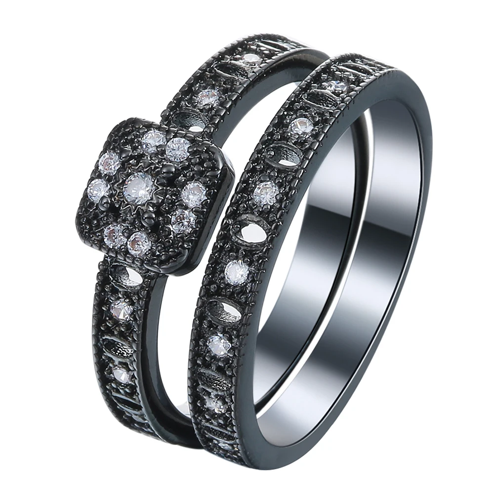 

Female Ring Sets Black Filled Jewelry Vintage Wedding Engagement Rings For Women