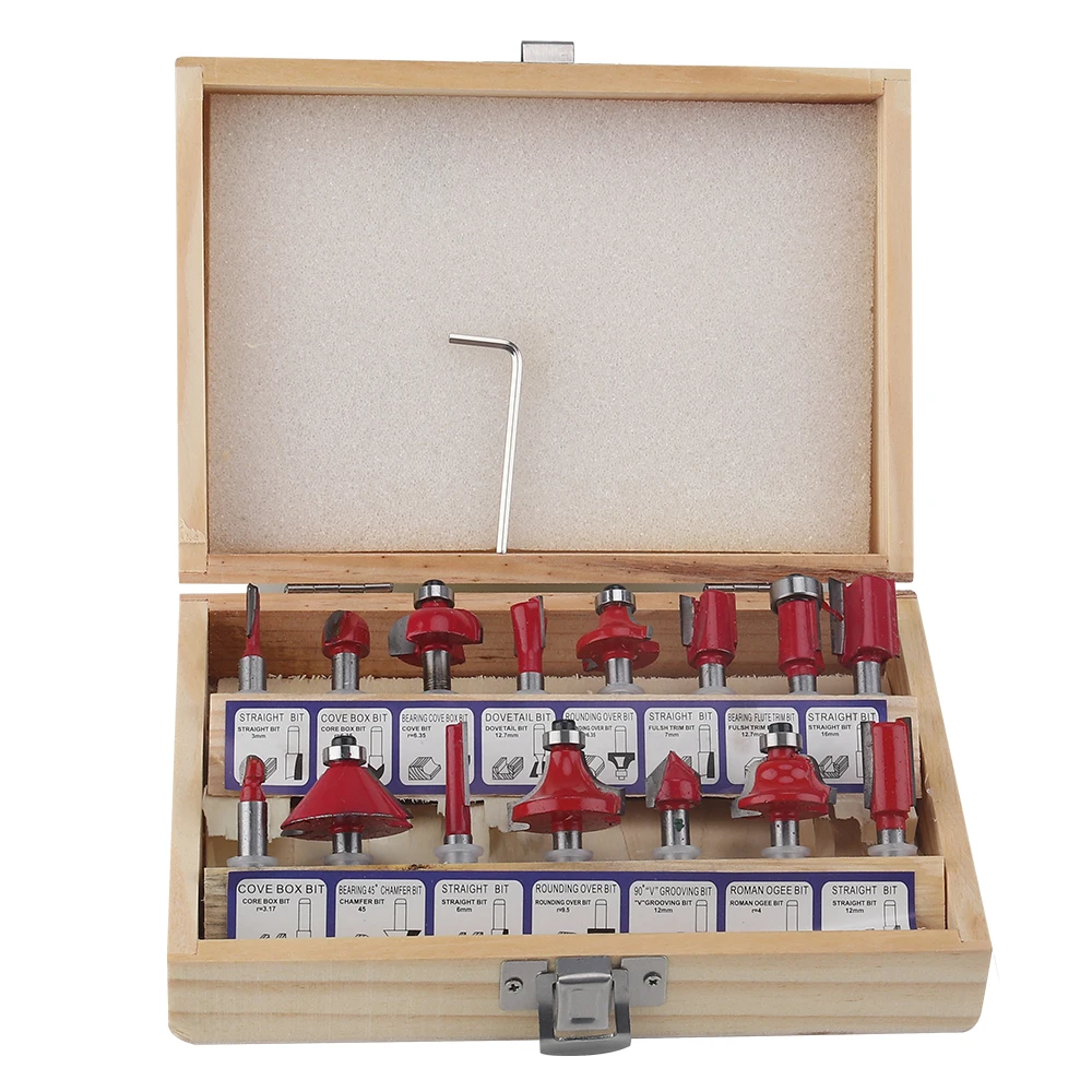 15pcs 1/4 Woodworking Milling Cutter Set of Trimming Machine Tool Milling Cutter Router bit set Shank Tungsten Carbide 6.35mm