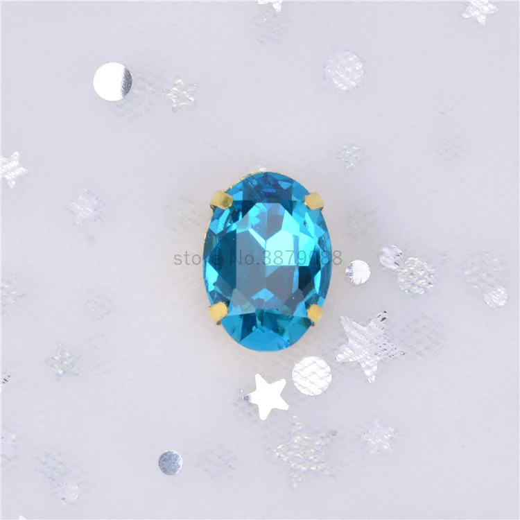 Aquamarine Crystal13x18mm Овальный 10 шт./упак. супер флэш-K9 стекло Золотая основа пришить коготь стразы, современное оборудование для изготовления аксессуаров для одежды - Цвет: Aquamarine