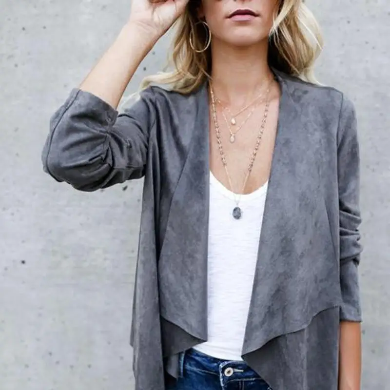 Женский кардиган из искусственной замши однотонное пальто с лацканами короткая