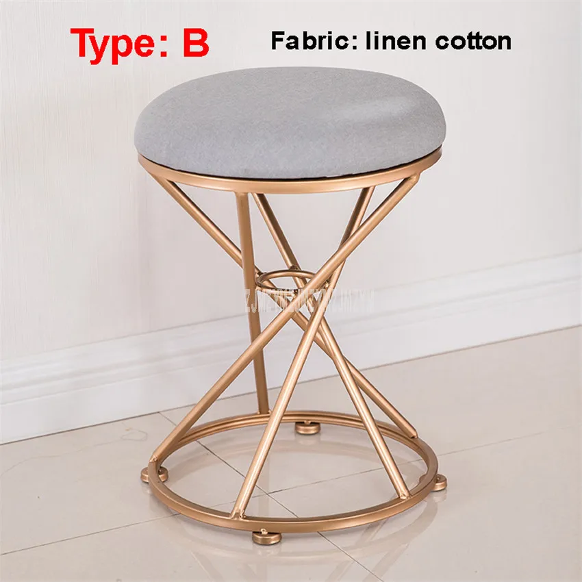 Light gray B type Круглый стул для макияжа, пуфик, мягкая подушка, Луи Мода, минималистичный Европейский стиль, железный арт, мебель для спальни - Цвет: Light gray B type