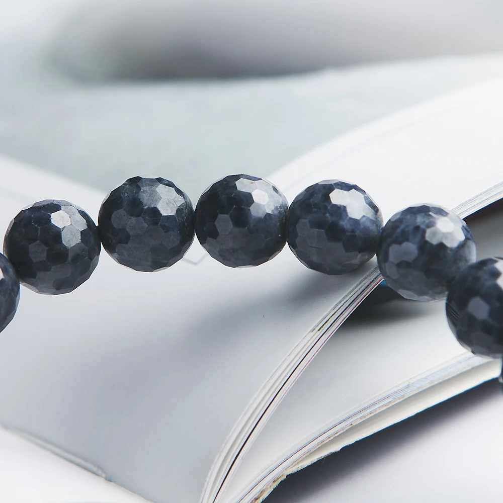 Браслет для женщин и мужчин из натурального синего сапфира с круглыми бусинами 8