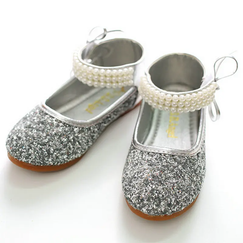 

New Glitter Pearl girls kids Casual Shoes Children's Flats Princess shoes Kids Girls leather shoes Dress Party wedding shoe