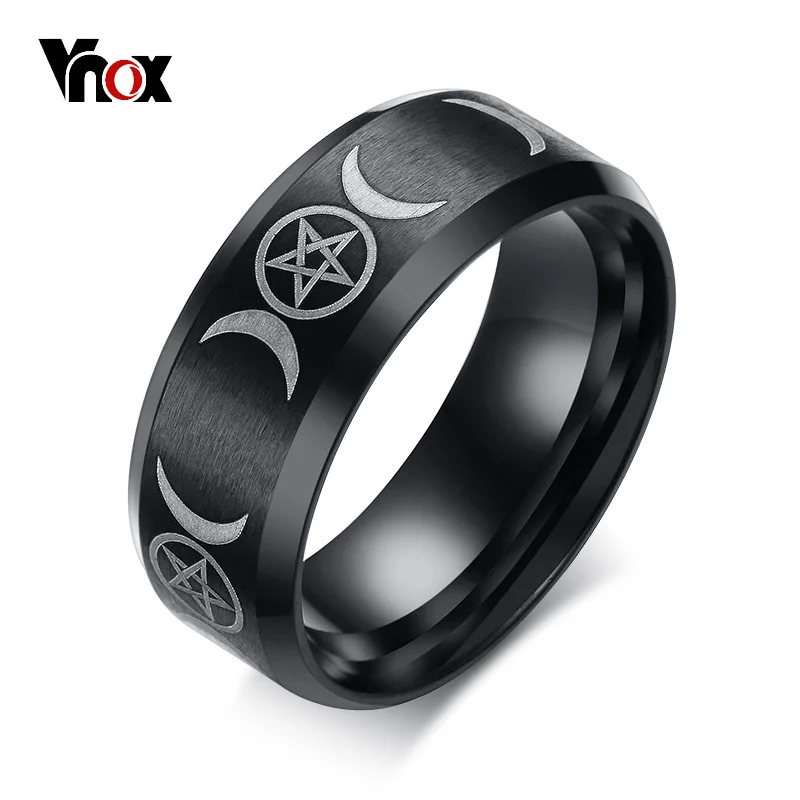 Vnox, Тройное кольцо богини для мужчин, 8 мм, нержавеющая сталь, звезда и луна, Alliance, Классический повседневный мужской браслет, ювелирное изделие, Размер 7, 8, 9, 10, 11, 12