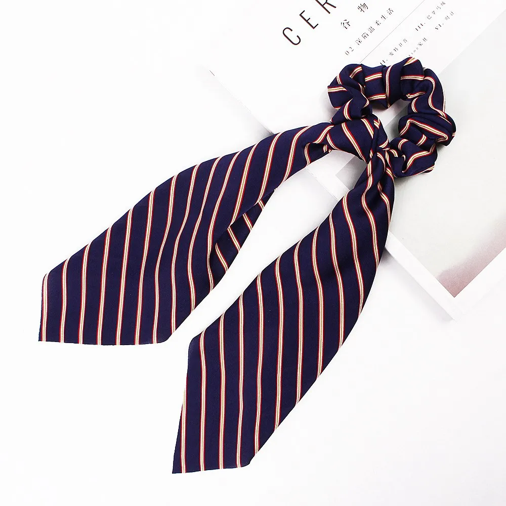 striped blue Модная Женская эластичная повязка для волос с принтом, повязка для волос, шарф, резинка для волос, лента, шелковая резинка для волос, повязка для волос, аксессуары для волос для девочек - Цвет: striped blue