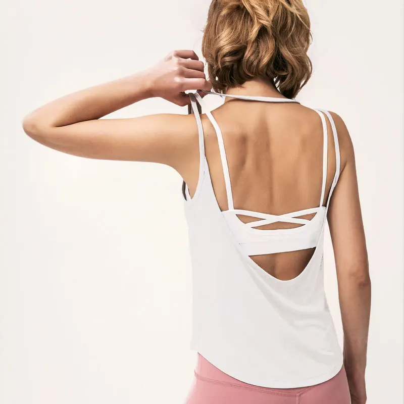 White SALSPOR повседневные женские спортивные рубашки для фитнеса и йоги, однотонные рубашки без рукавов с открытой спиной, Майки для спортзала, бега, тренировки, спортивный жилет для женщин - Цвет: White
