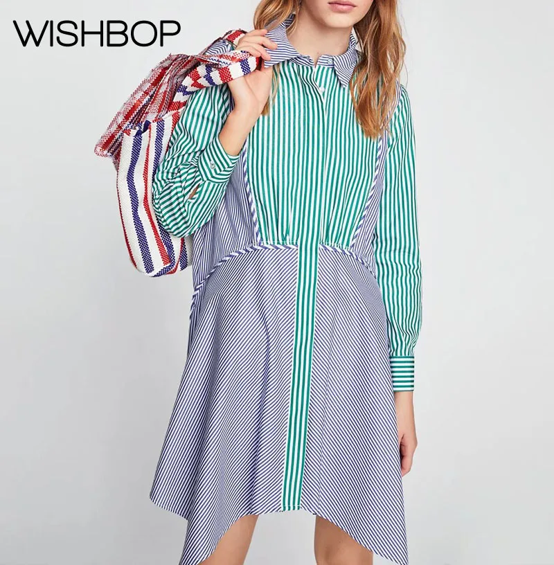 Женское платье в полоску Wishbop повседневное лоскутное платье-рубашка контрастных