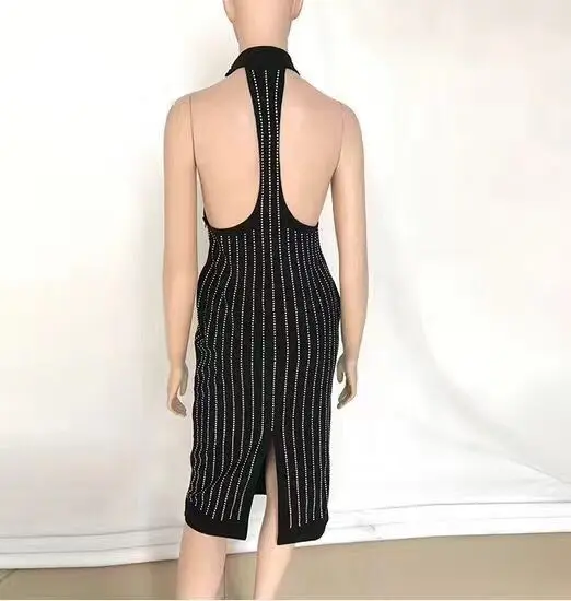 

Top Quality Women Black White O-Neck Sleeveless Bodycon Rayon Evening Party Bandage Dress