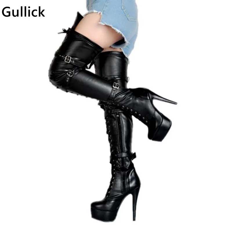 Сапоги Gullick выше колена женские для ночного клуба пикантные на платформе с