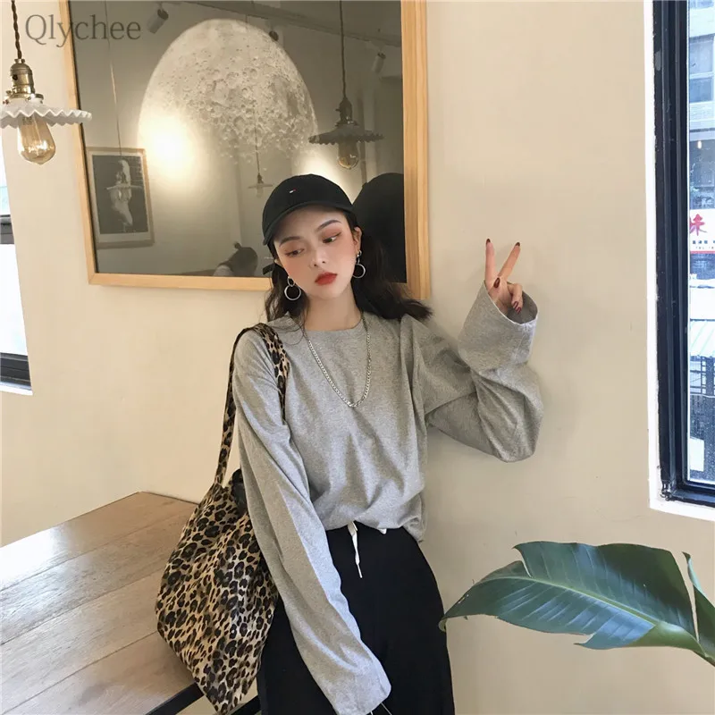 Qlychee длинная футболка с принтом на спине и круглым вырезом женская длинными