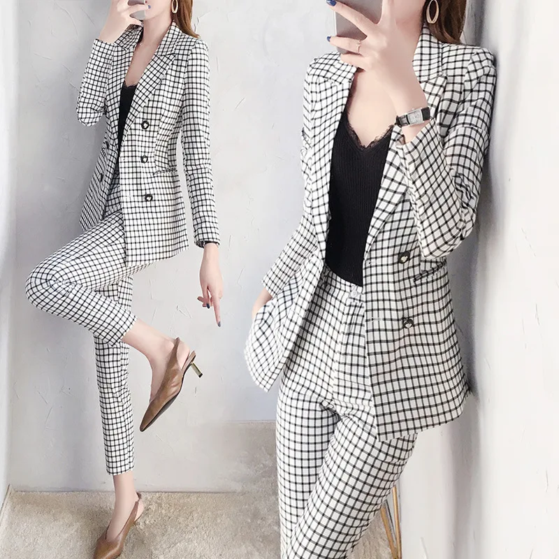 

Set female 2019 summer new fashion lattice west decoration body temperament nine pants versatile elegant women's two-piece suit