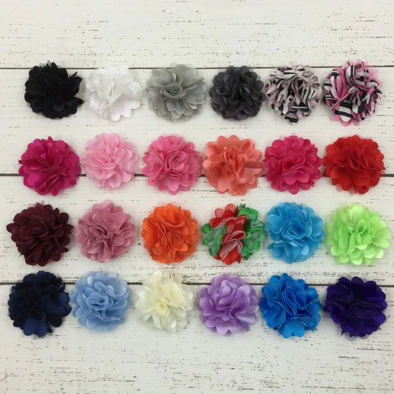 

(30pcs/lot)2" 24 Colors Mini Tulle Shimmer Chiffon Flowers Flat Back Hair Flower Photo Prop For Headbands Girls Hair Accessories