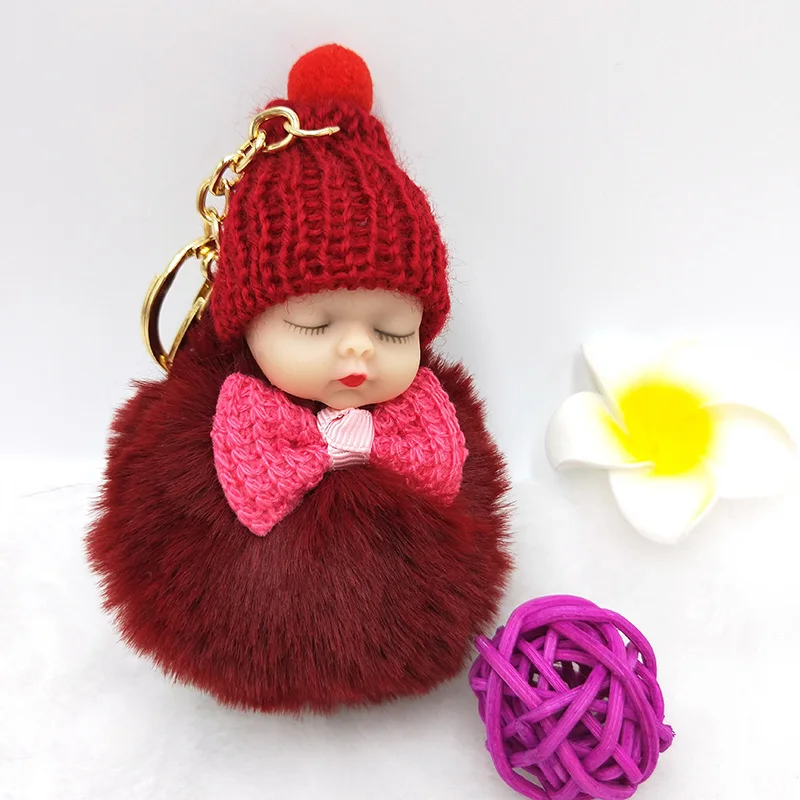 XDPQQ new imitation rabbit hair key ring plush fluffy sleeping doll chain car pendant jewelry | Украшения и аксессуары
