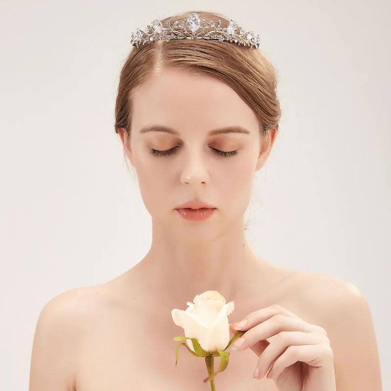 SLBRIDAL Серебряные стразы кристалл кубического циркония свадебная диадема свадебные аксессуары для волос подружки невесты принцесса женские ювелирные изделия
