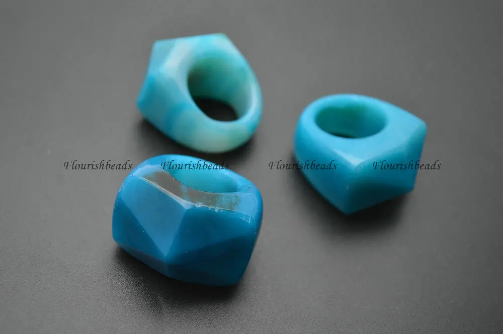 1 шт. Обрезка поверхности пирамиды синий агат камни кольца большого размера